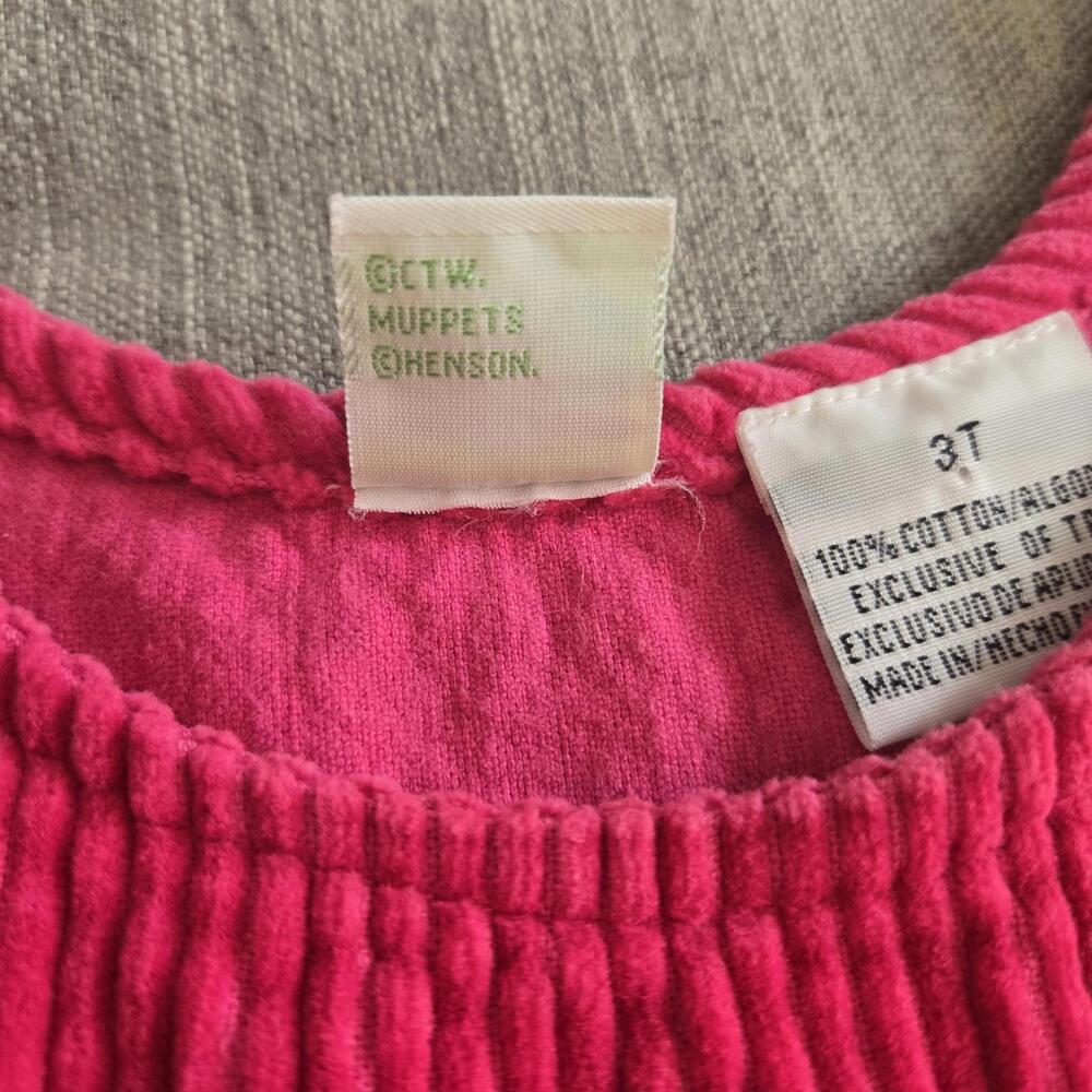 Vintage Sesame Street Bright Pink 3T Corduroy Jumper Dress Flower Embroidery - Picture 6 of 7
